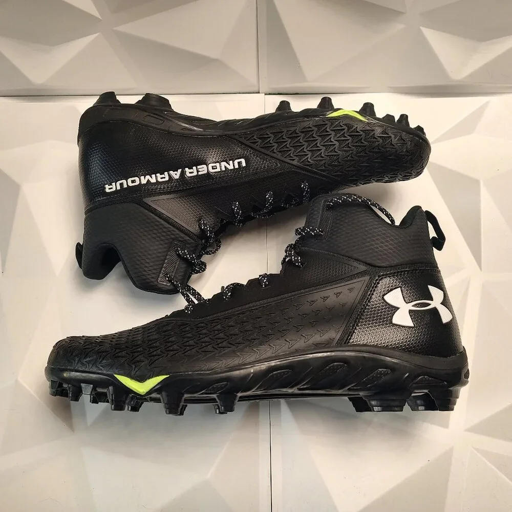 Under Armour Mens Football Cleat 16 Black White Shoe Lacrosse Spine Hammer - Picture 2 of 12